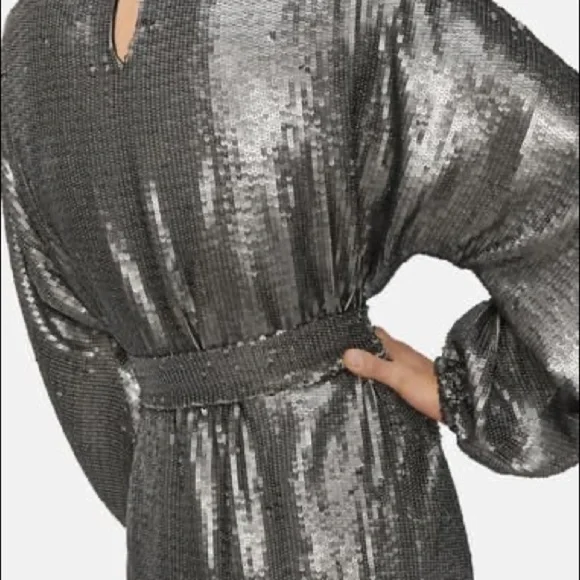 Anine bing / NWT sequin Angie dress bishop sleeve wrap M - Picture 2 of 4